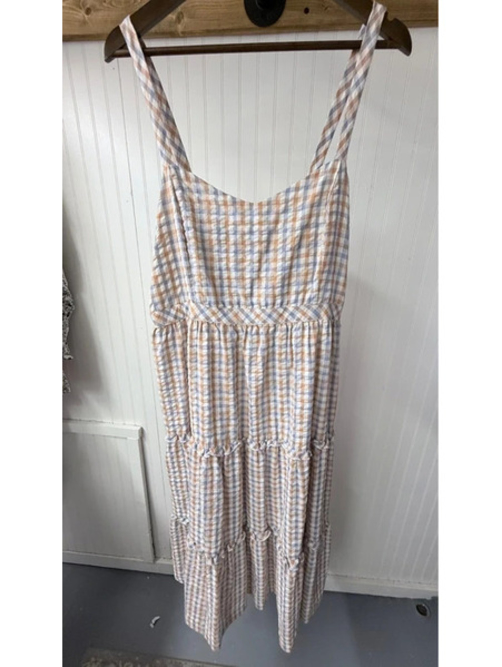 Madewell Gingham Sweetheart Ruffle Tiered Midi Dress new 12 boho prairie cottage
